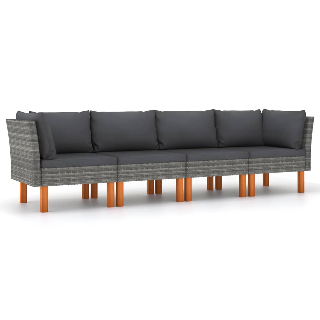 Divano da Giardino a 4 Posti con Cuscini Grigio in Polyrattan - homemem39