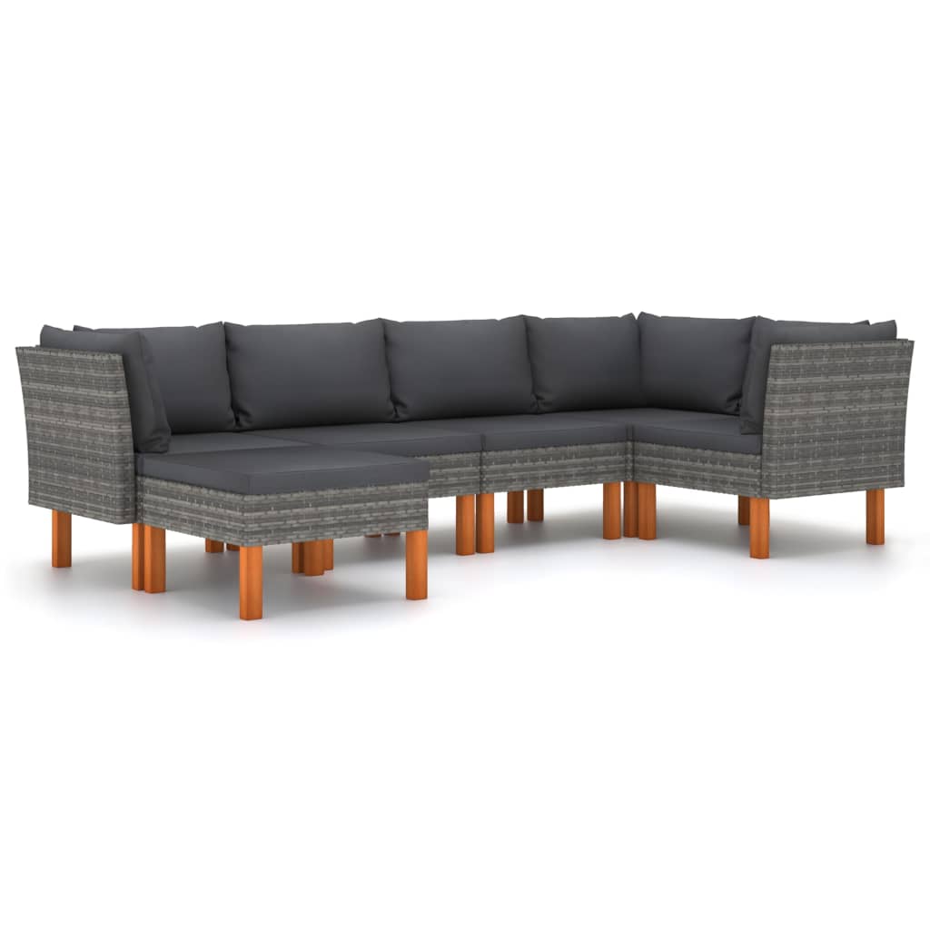 Set Divani da Giardino 6 pz con Cuscini in Polyrattan Grigio - homemem39