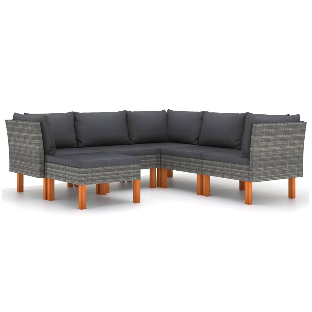 Set Divani da Giardino 6 pz con Cuscini in Polyrattan Grigio - homemem39