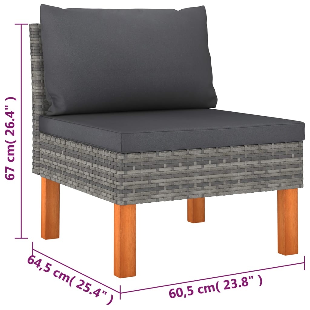 Set Divani da Giardino 6 pz con Cuscini in Polyrattan Grigio | homemem39