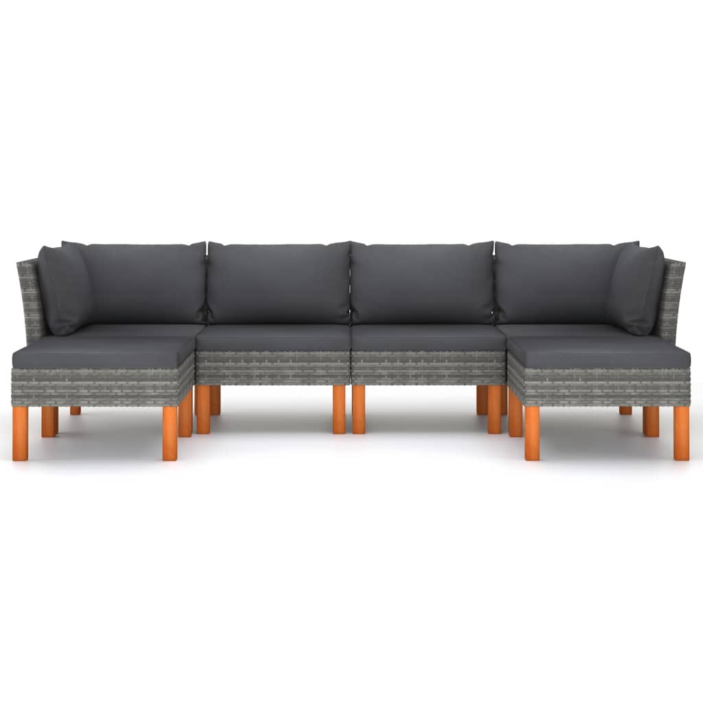 Set Divani da Giardino 6 pz con Cuscini in Polyrattan Grigio