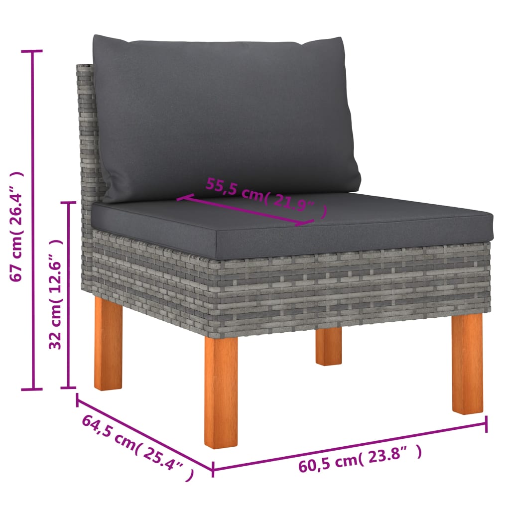 Set Divani da Giardino 6 pz con Cuscini in Polyrattan Grigio