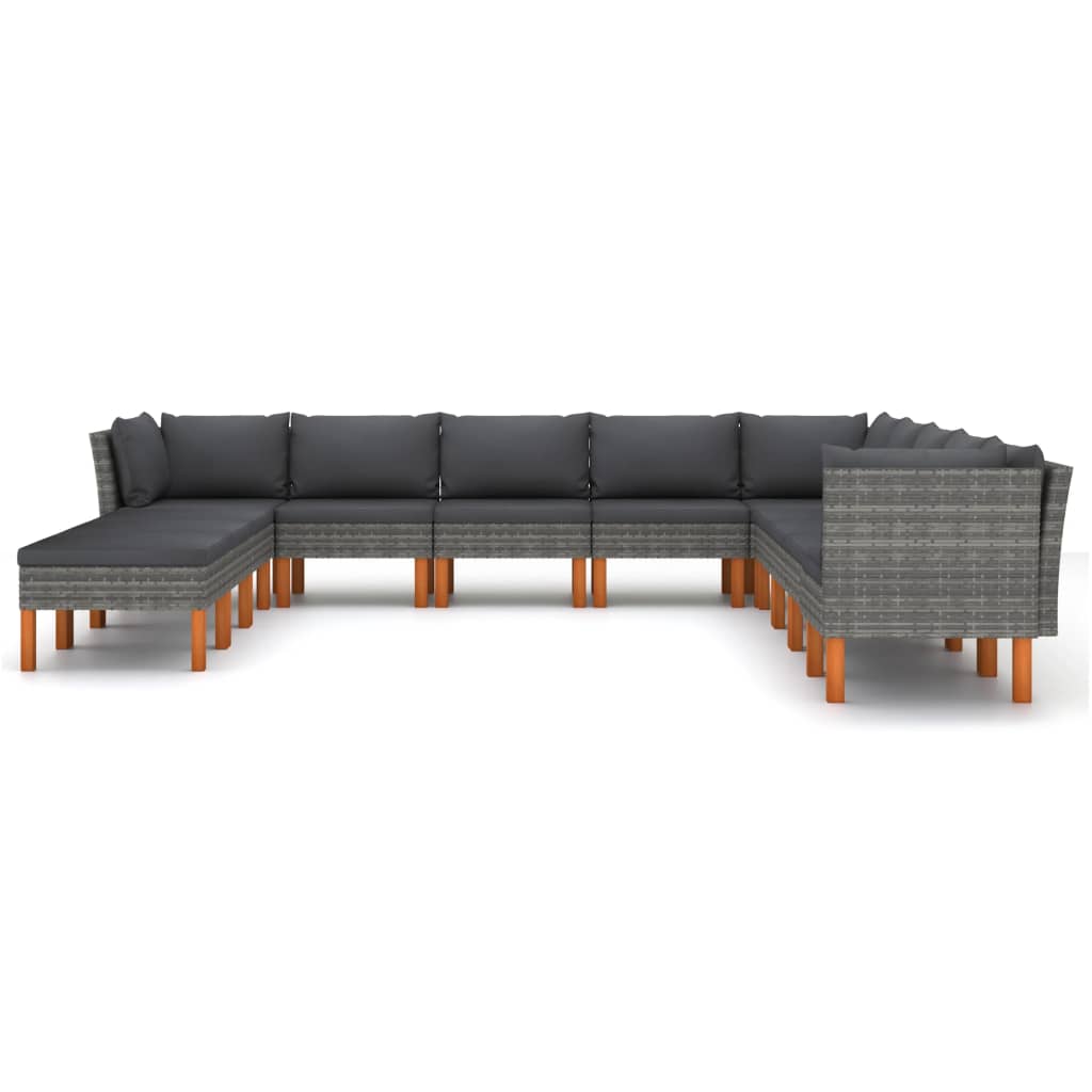 Set Divani da Giardino 12 pz con Cuscini in Polyrattan Grigio - homemem39