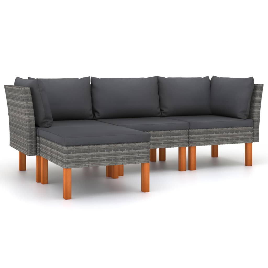 Set Divani da Giardino 4 pz con Cuscini in Polyrattan Grigio