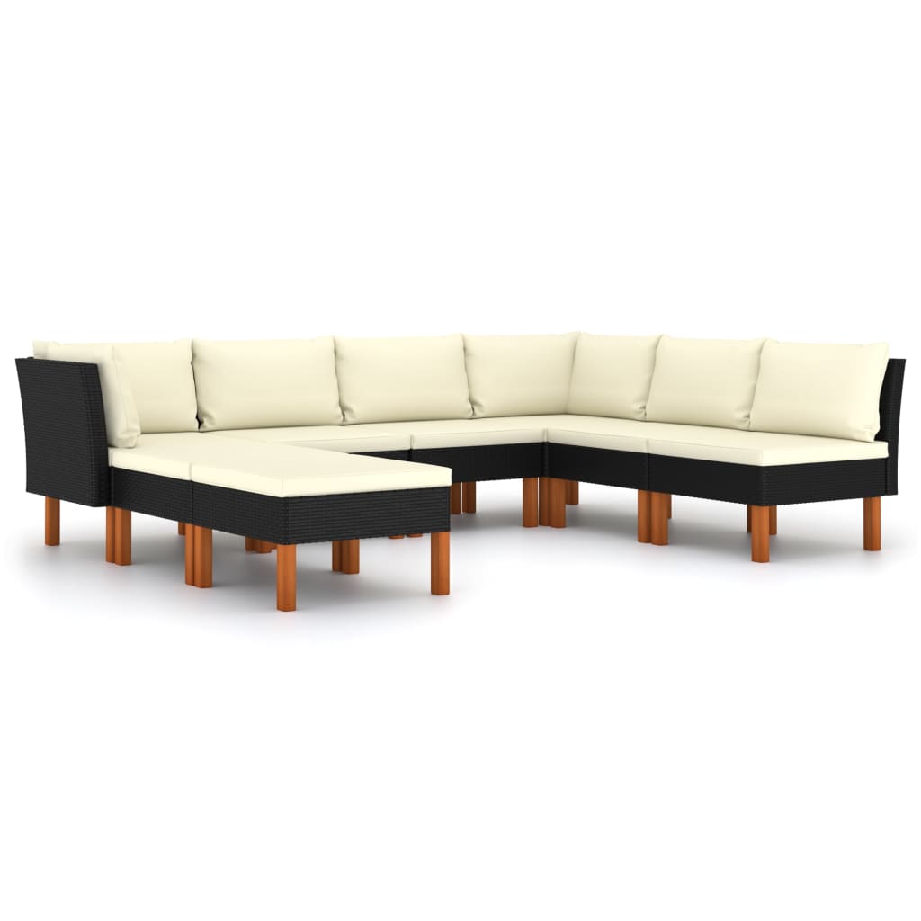 Set Divani da Giardino 8 pz con Cuscini in Polyrattan Nero - homemem39