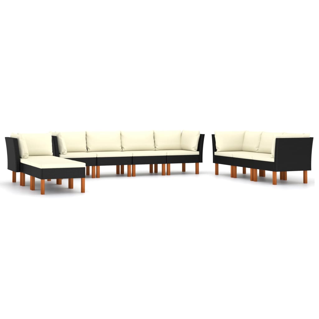 Set Divani da Giardino 10 pz con Cuscini in Polyrattan Nero - homemem39