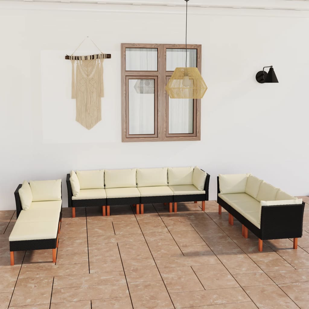 Set Divani da Giardino 10 pz con Cuscini in Polyrattan Nero - homemem39