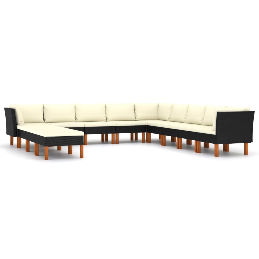 Set Divani da Giardino 12 pz con Cuscini in Polyrattan Nero - homemem39
