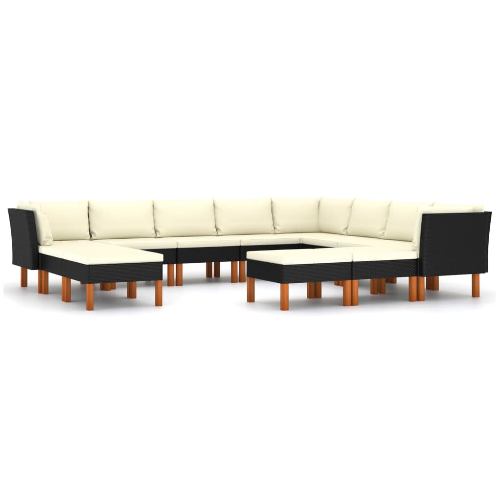 Set Divani da Giardino 12 pz con Cuscini in Polyrattan Nero - homemem39