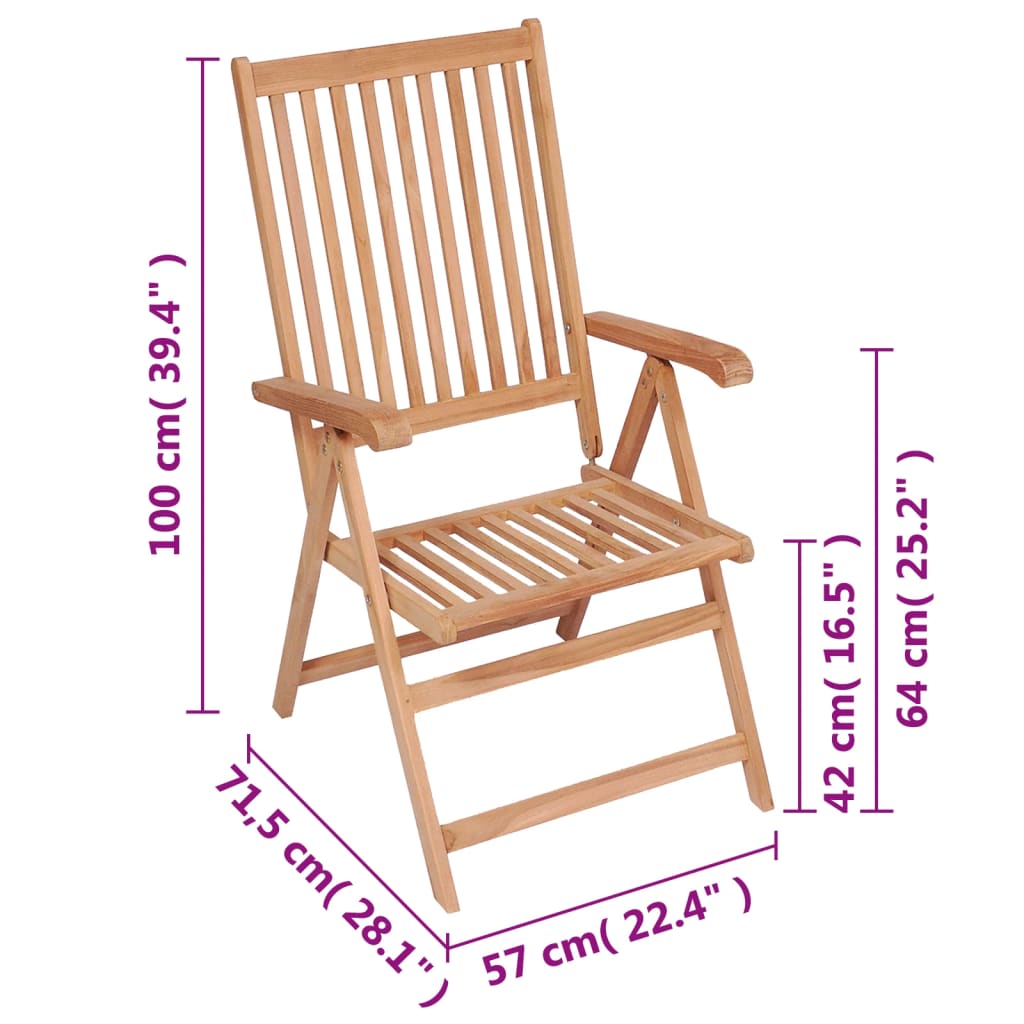 Sedie Reclinabili da Giardino 6 pz in Legno Massello di Teak - homemem39