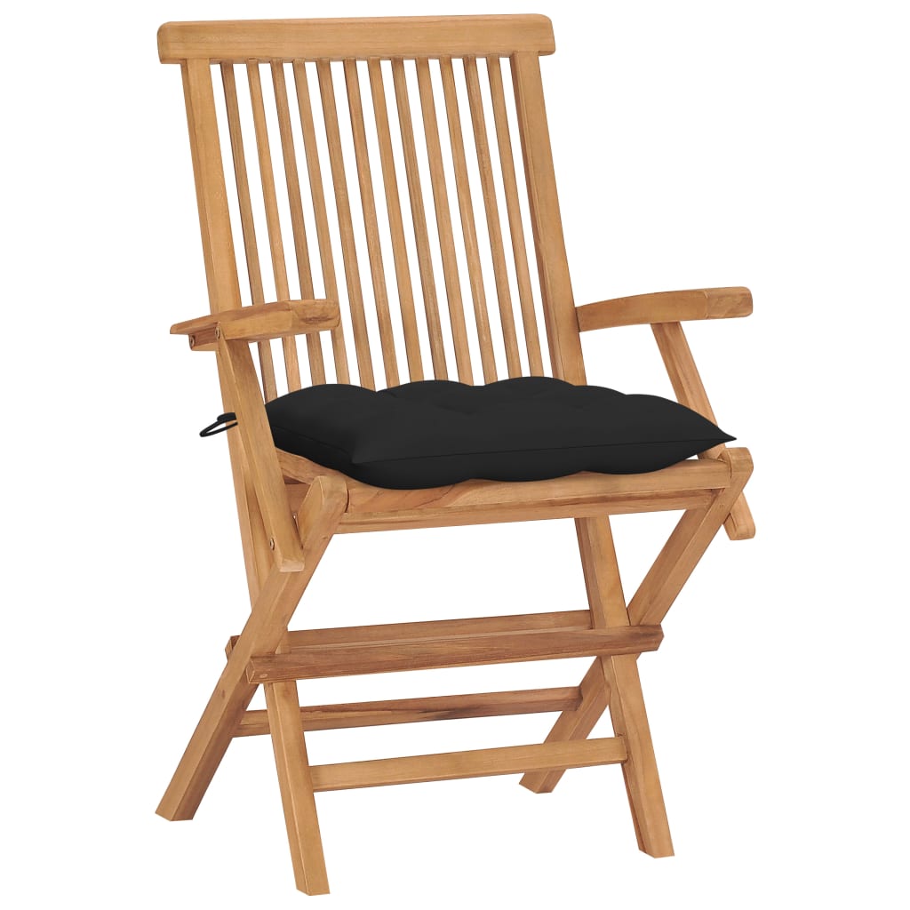 Sedie da Giardino con Cuscini Neri 4 pz Legno Massello di Teak - homemem39