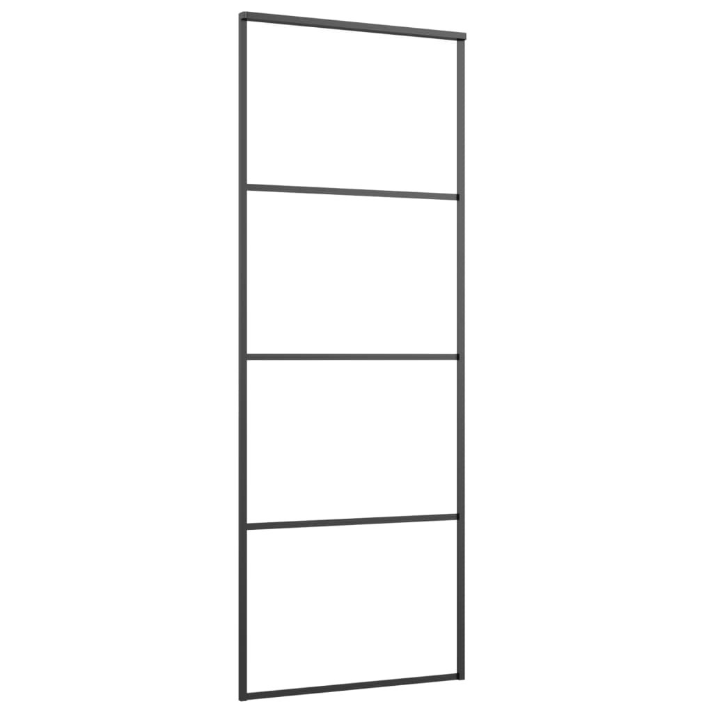 Porta Scorrevole in Alluminio e Vetro ESG 76x205 cm Nera - homemem39