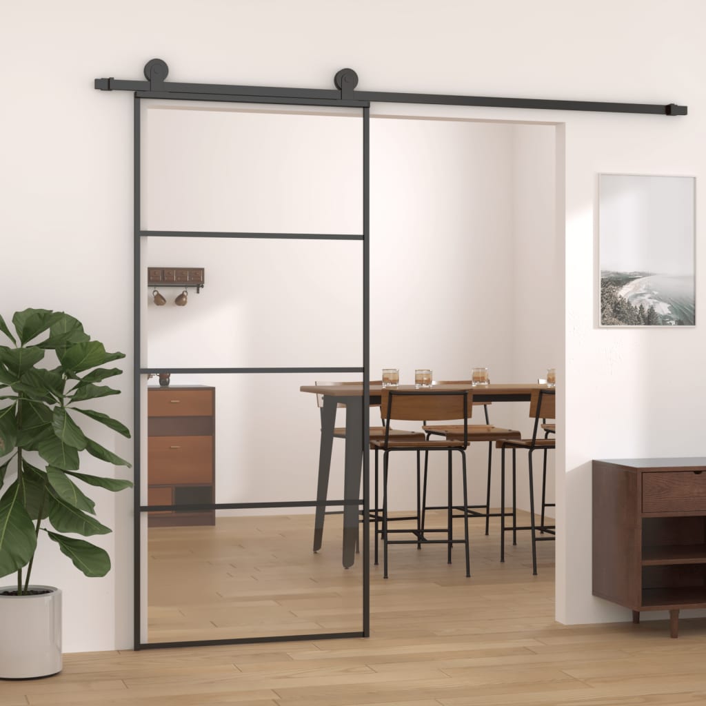 Porta Scorrevole in Vetro ESG e Alluminio 90x205 cm Nera - homemem39