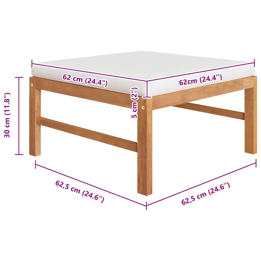 Poggiapiedi con Cuscino Crema in Legno Massello di Teak