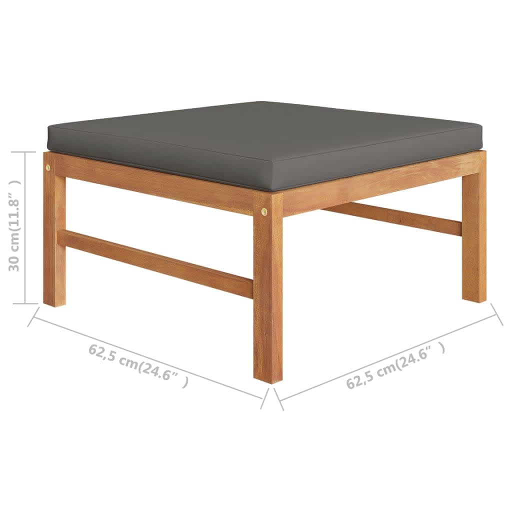 Poggiapiedi con Cuscino Grigio Scuro in Legno Massello di Teak