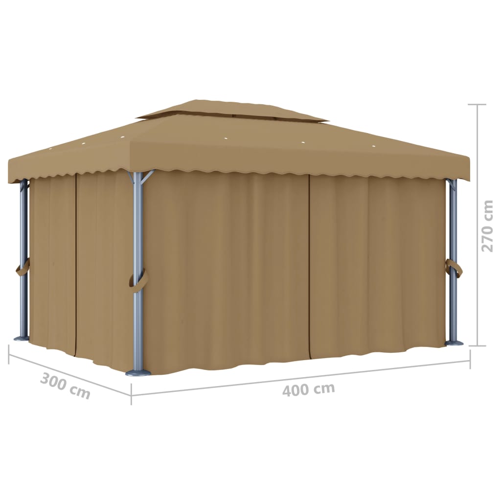 Gazebo con Tende 4x3 cm Grigio Talpa in Alluminio | homemem39