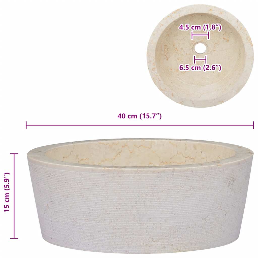Lavandino Crema Ø40x15 cm in Marmo