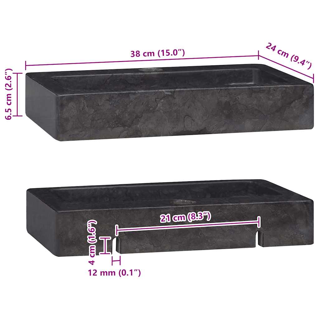 Lavello a Parete Nero 38x24x6,5 cm in Marmo