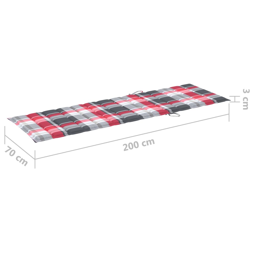 Lettino da Giardino con Cuscino Tartan Rosso in Pino Impregnato - homemem39