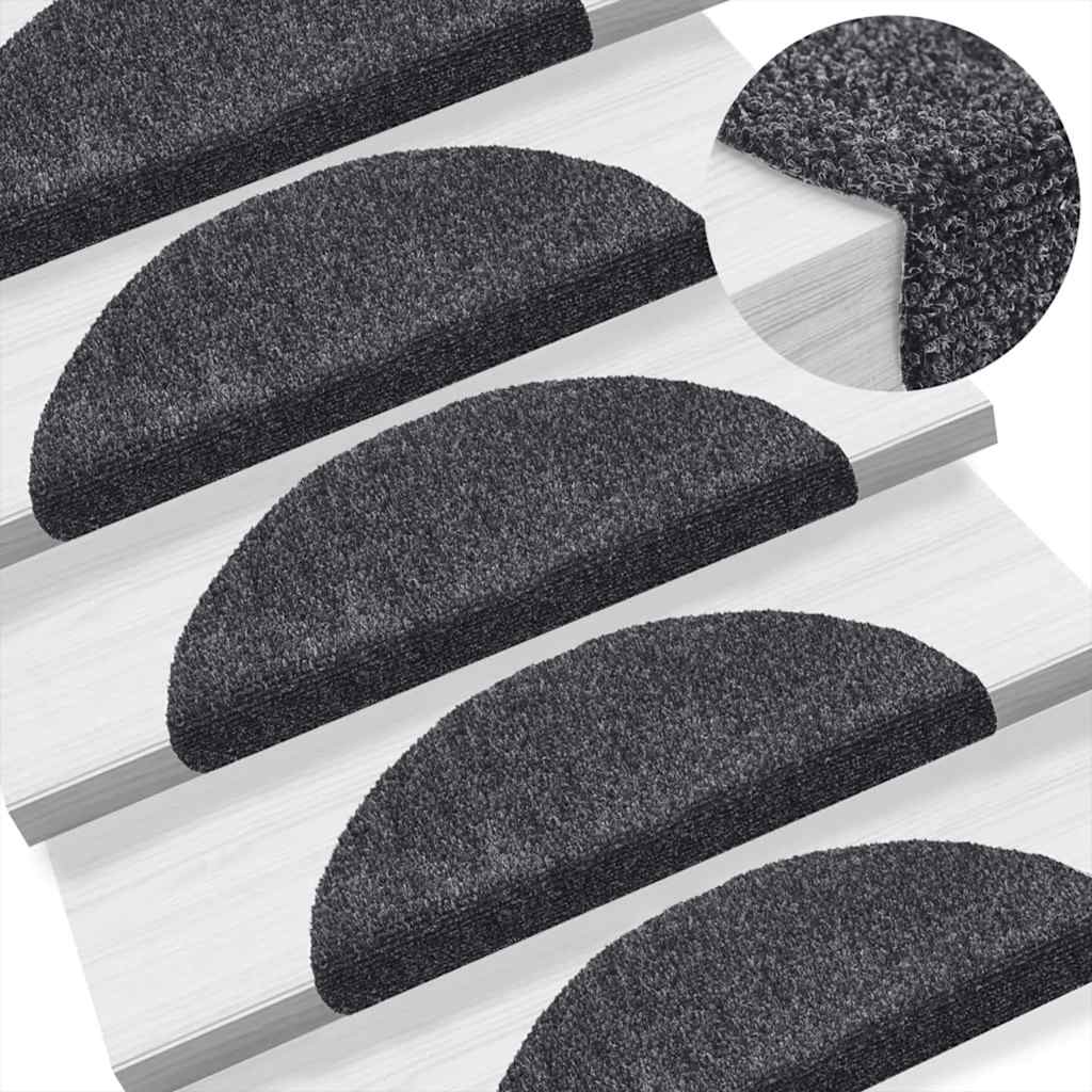 Tappetini per scale autoadesivi 10 pz 56x17x3 cm Grigio scuro semicircolari