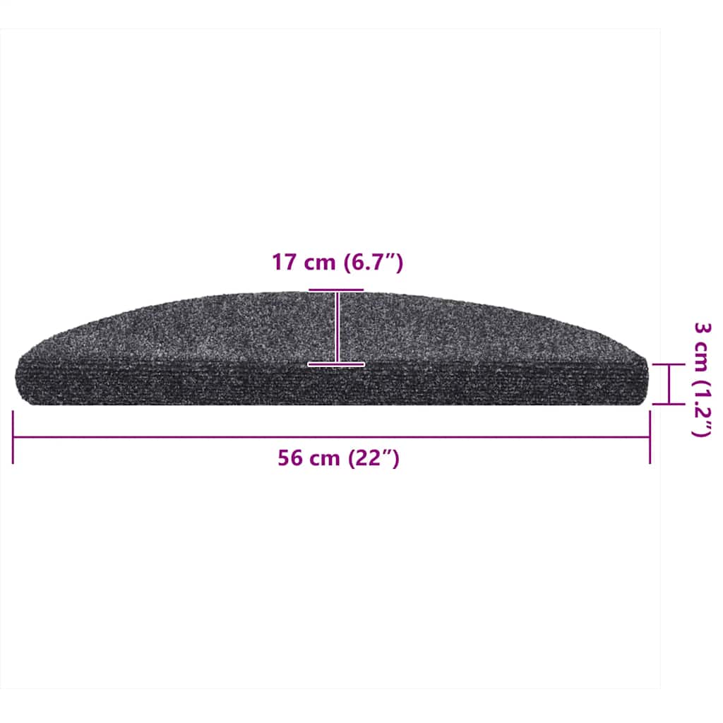 Tappetini per scale autoadesivi 10 pz 56x17x3 cm Grigio scuro semicircolari