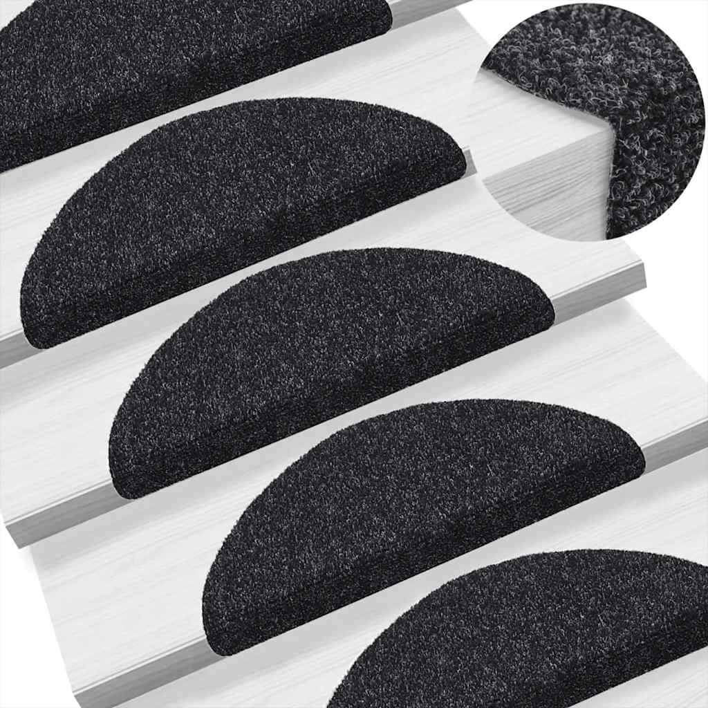 Tappetini per scale autoadesivi 10 pz 56x17x3 cm neri semicircolari