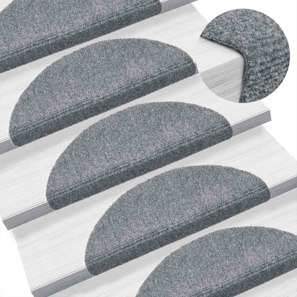 Tappetini per scale autoadesivi 5 pz 56x17x3 cm Grigio chiaro semicircolari - homemem39