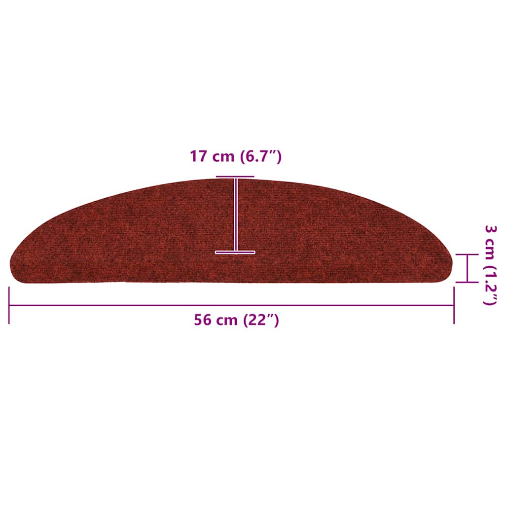 Tappetini per scale autoadesivi 10 pz 56x17x3 cm Bordeaux Rosso Semicircolari - homemem39