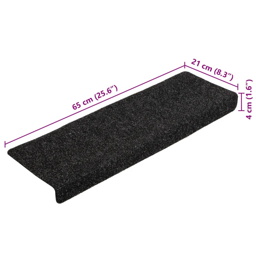 Tappetini per scale autoadesivi 5 pz 65x21x4 cm neri con bordo rettangolare - homemem39