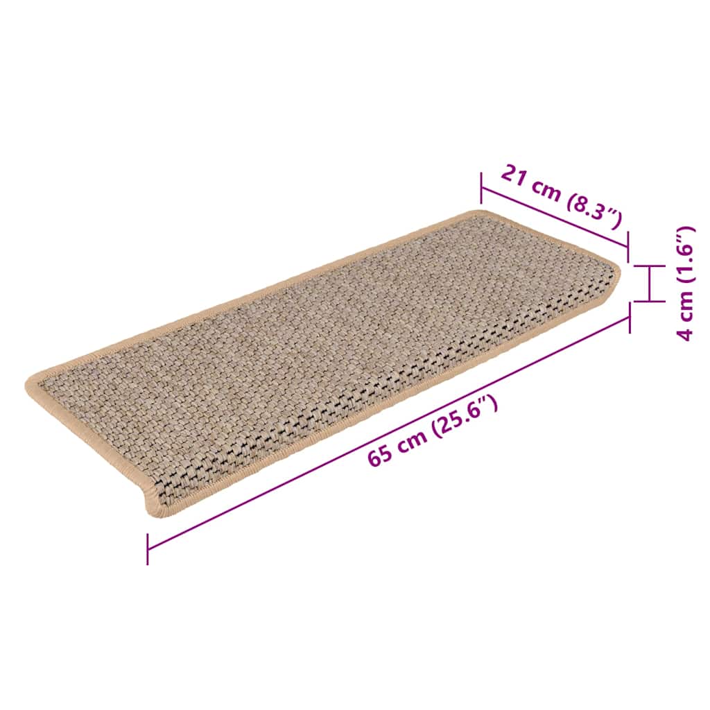 Tappeti Adesivi Scale Aspetto Sisal 15pz 65x21x4cm Beige Chiaro - homemem39