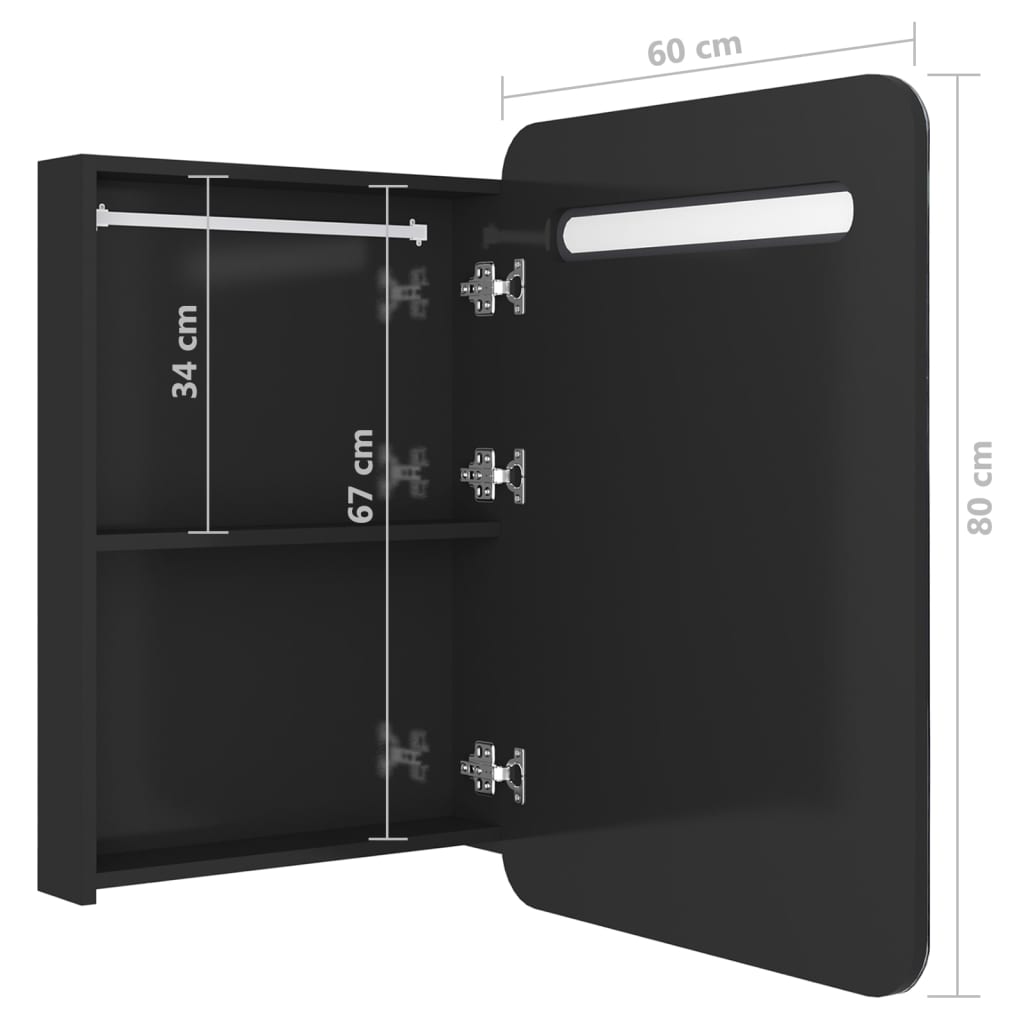 Armadietto Bagno con Specchio e LED Nero Lucido 60x11x80 cm | homemem39