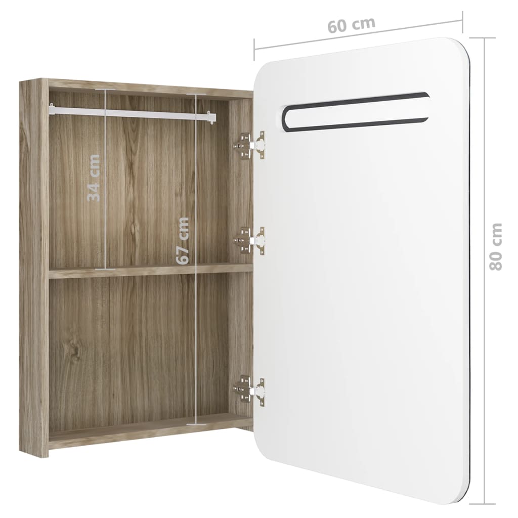 Armadietto Bagno con Specchio e LED Bianco e Rovere 60x11x80 cm | homemem39