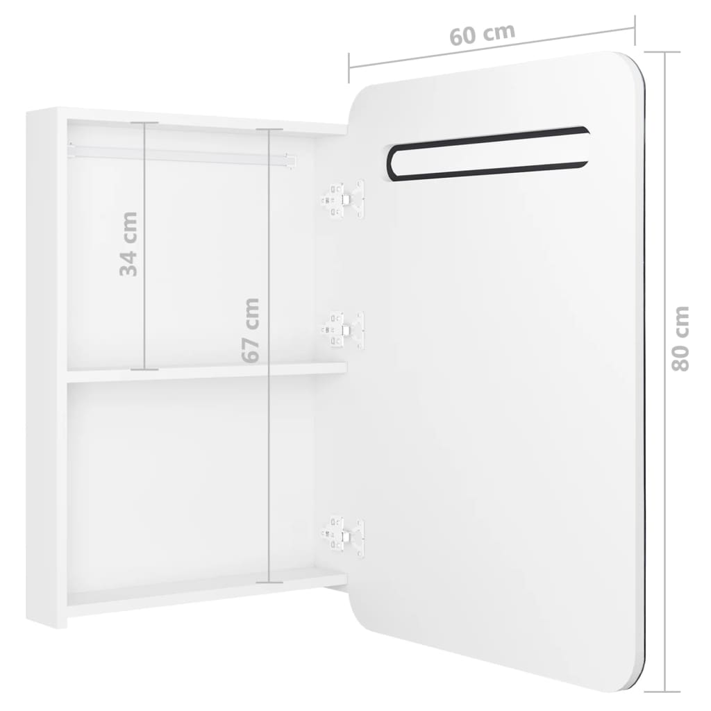 Armadietto Bagno con Specchio e LED Bianco Lucido 60x11x80 cm
