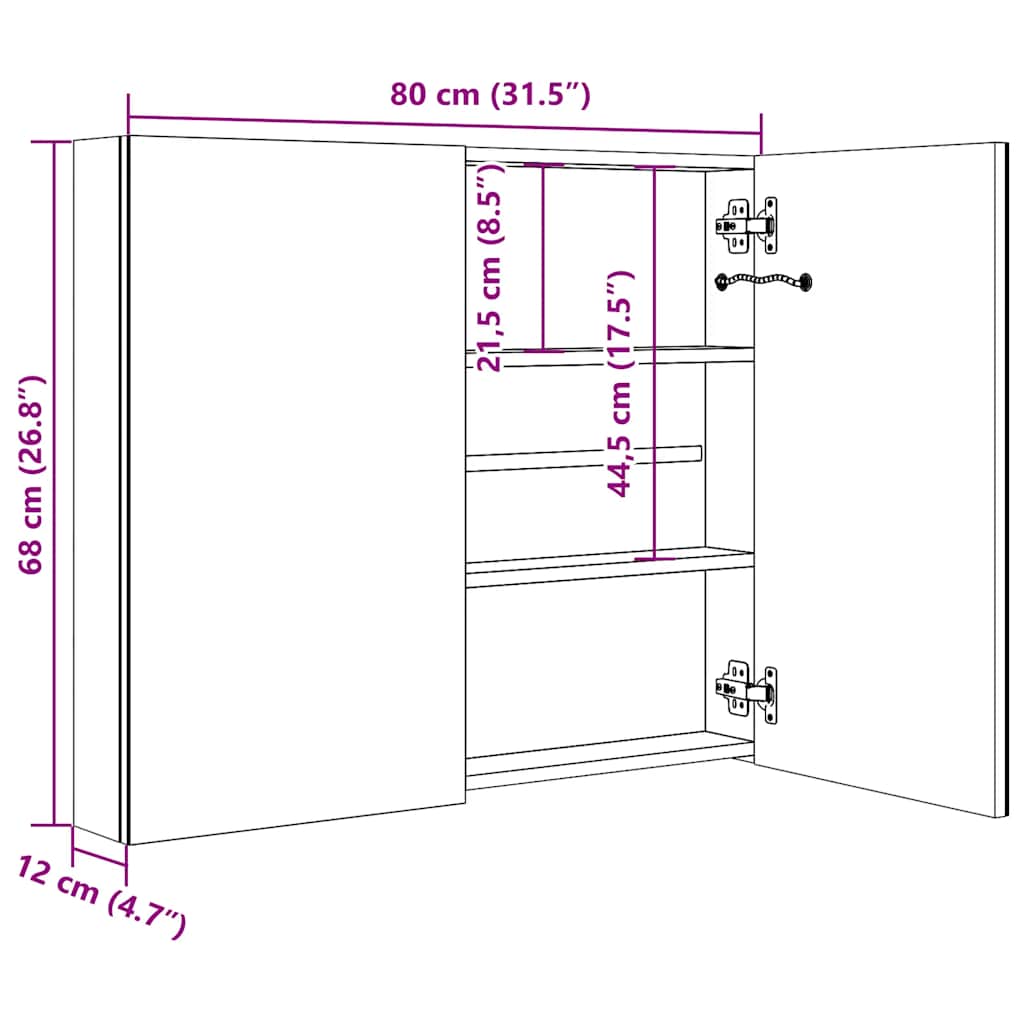 Armadietto Bagno con Specchio e LED Grigio 80x12x68 cm | homemem39