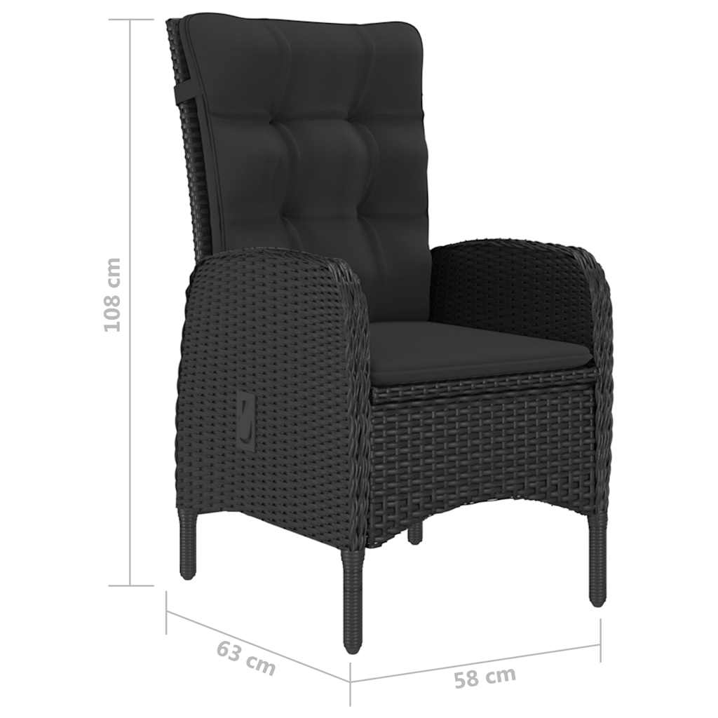 Set Mobili da Pranzo per Giardino 3 pz Nero | homemem39