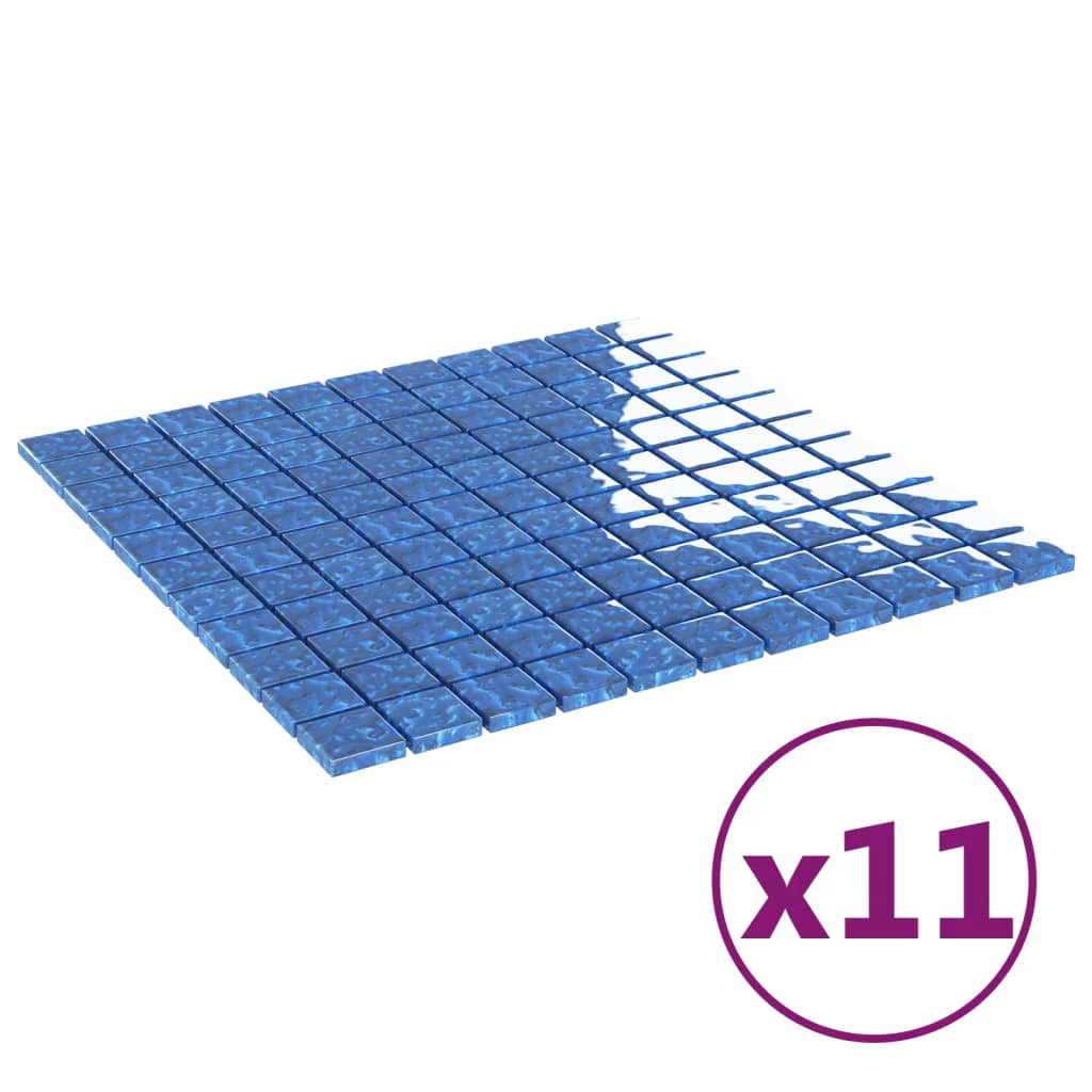 Piastrelle Mosaico 11 pz Blu 30x30 cm in Vetro - homemem39