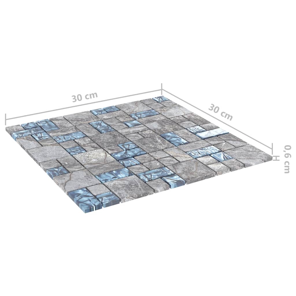 Piastrelle Mosaico 11 pz Grigio e Blu 30x30 cm in Vetro - homemem39