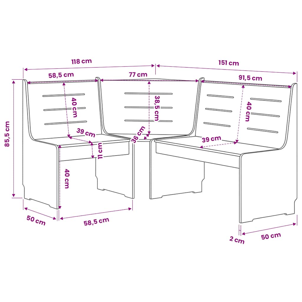 Panca Angolare REINE 151 cm in Legno di Pino Marrone ambra | homemem39