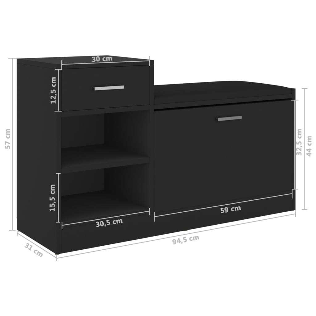 Panca Porta Scarpe Nera 94,5x31x57 cm in Legno Multistrato - homemem39