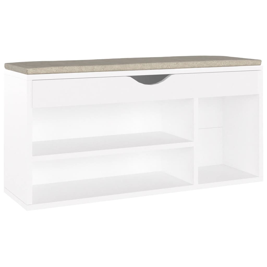 Panca Porta Scarpe con Cuscino Bianca 104x30x49cm Multistrato - homemem39