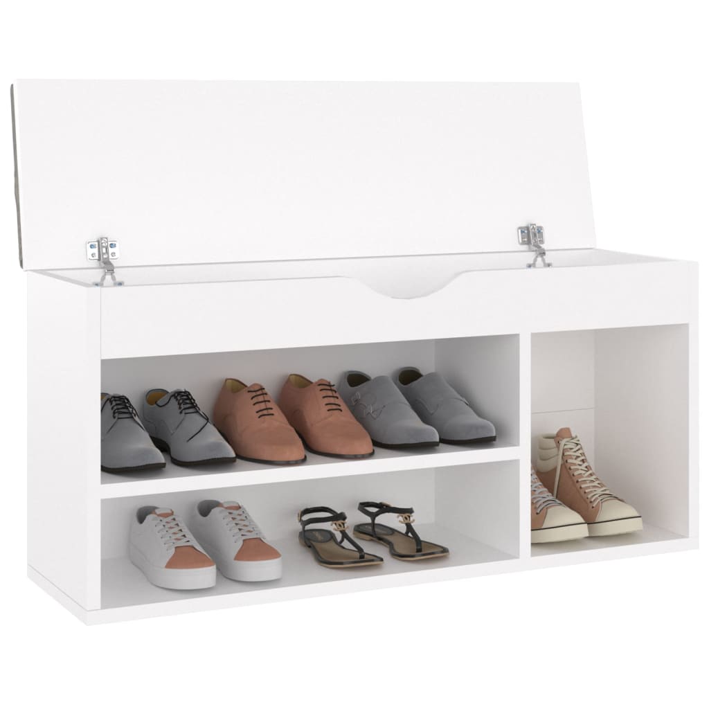 Panca Porta Scarpe con Cuscino Bianca 104x30x49cm Multistrato - homemem39
