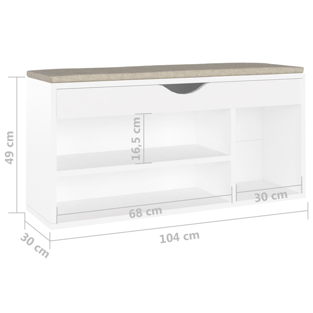 Panca Porta Scarpe con Cuscino Bianca 104x30x49cm Multistrato - homemem39