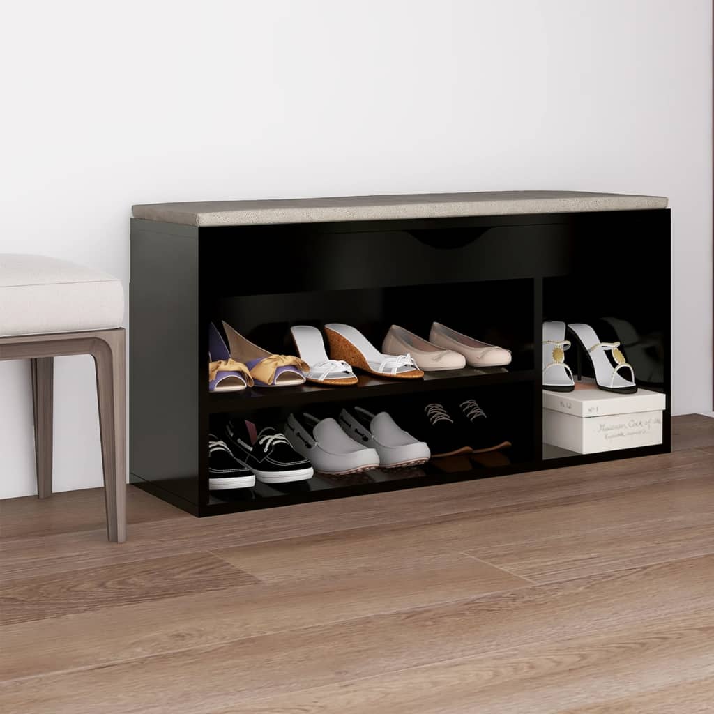 Panca Porta Scarpe con Cuscino Nera 104x30x49cm Multistrato - homemem39