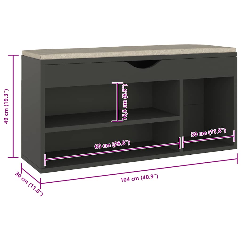 Panca Porta Scarpe con Cuscino Grigia 104x30x49cm Multistrato | homemem39