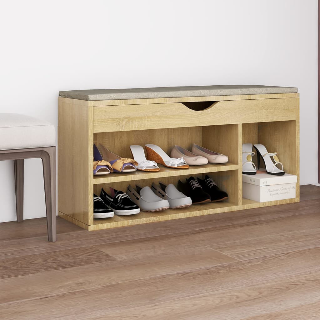 Panca Porta Scarpe Cuscino Rovere Sonoma 104x30x49 Multistrato - homemem39