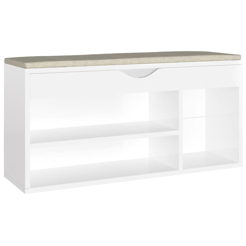 Panca Porta Scarpe Cuscino Bianco Lucido 104x30x49 Multistrato - homemem39