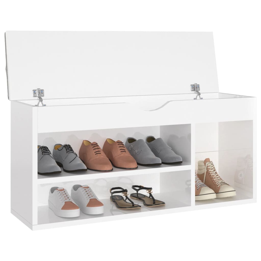 Panca Porta Scarpe Cuscino Bianco Lucido 104x30x49 Multistrato - homemem39