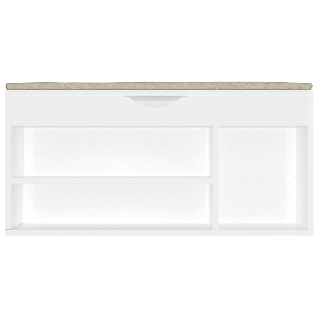 Panca Porta Scarpe Cuscino Bianco Lucido 104x30x49 Multistrato - homemem39
