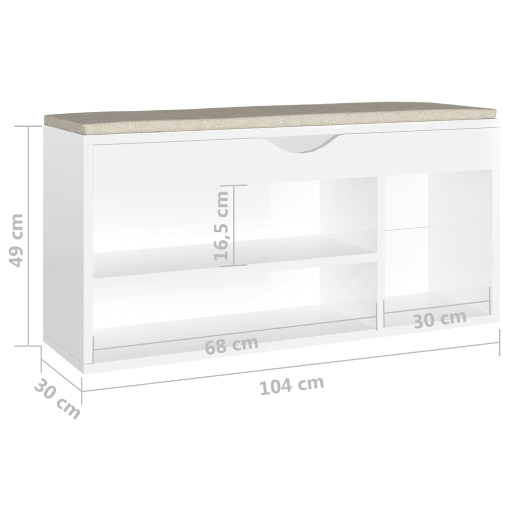 Panca Porta Scarpe Cuscino Bianco Lucido 104x30x49 Multistrato - homemem39
