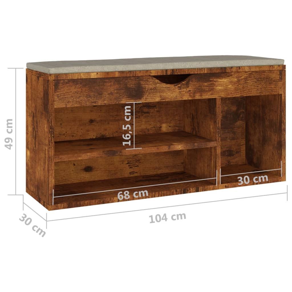 Panca Porta Scarpe Cuscino Rovere Fumo 104x30x49cm Multistrato - homemem39